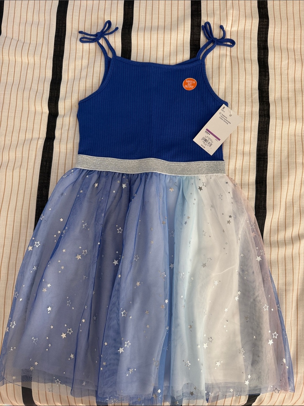 jumping beans Blue Star Tulle Dress with Silver Waistband